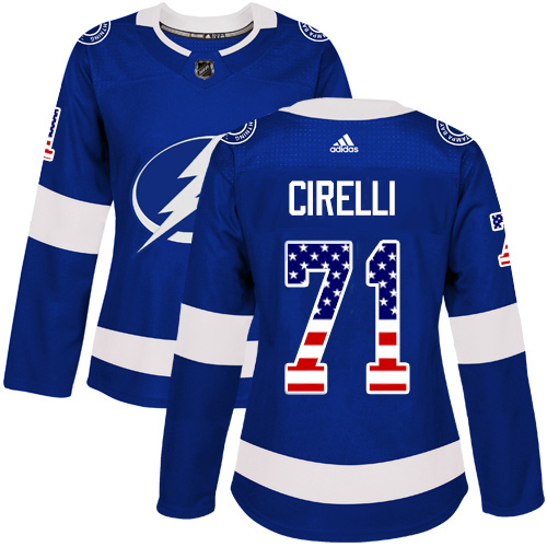 Adidas Tampa Bay Lightning 71 Anthony Cirelli Blue Home Authentic USA Flag Women Stitched NHL Jersey